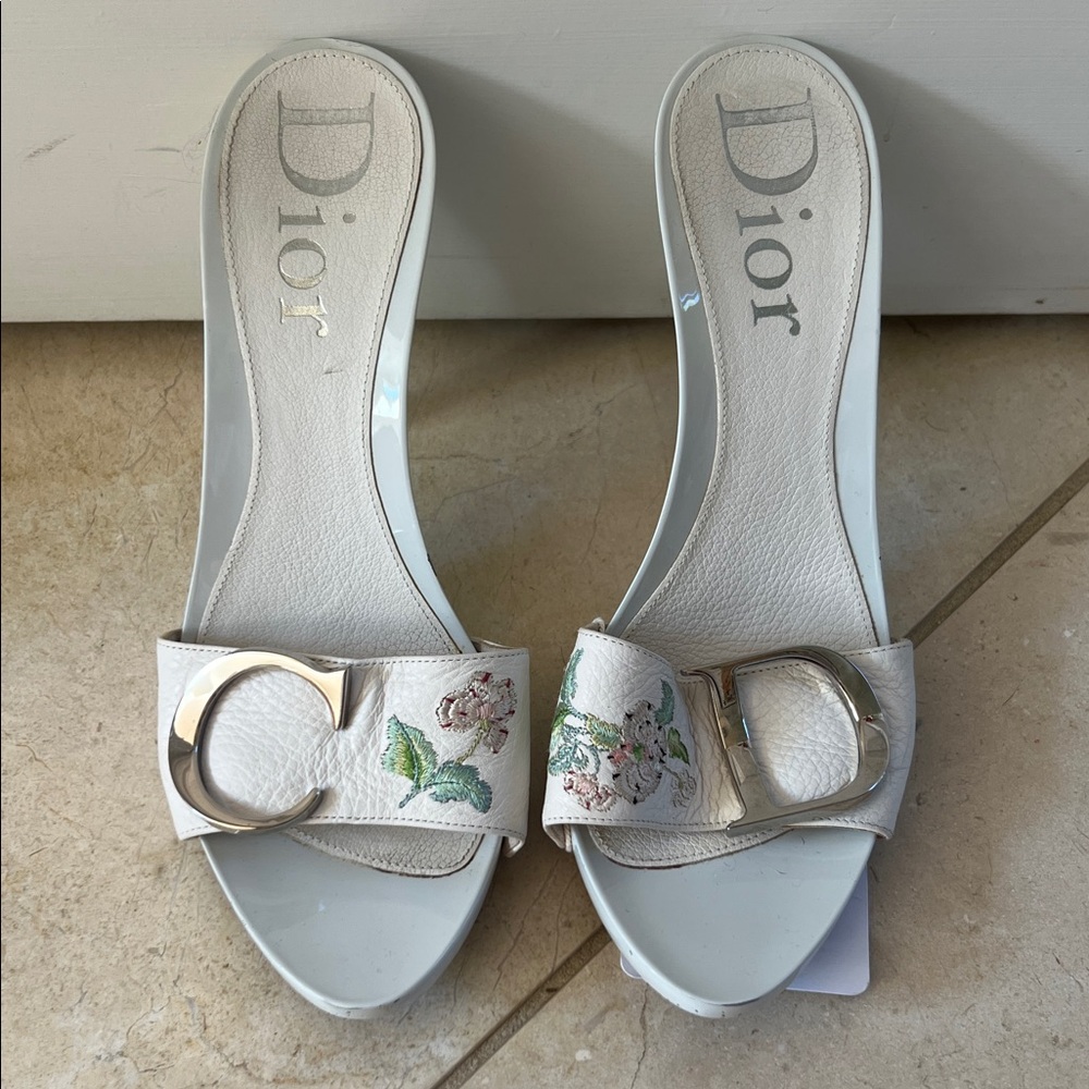 Dior Women's Cream Floral Slide Sandals